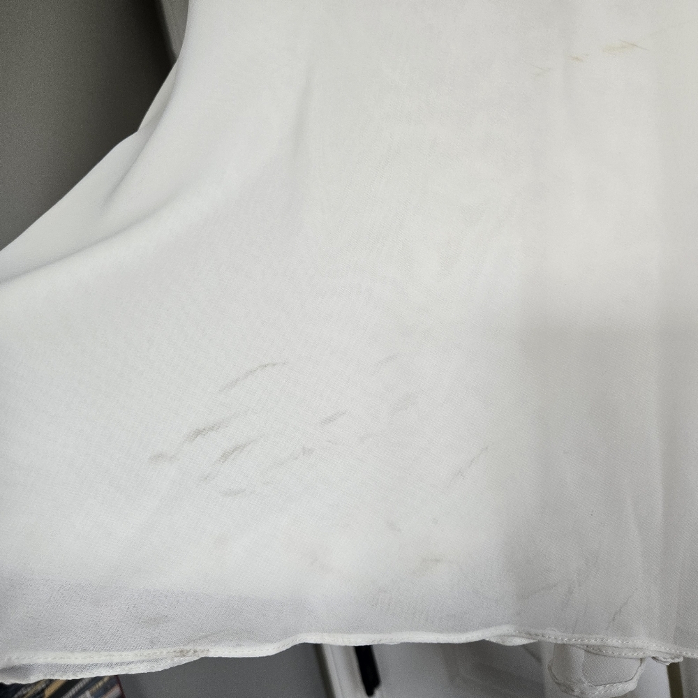 Tara Keely lace applique sheer ivory chiffon flowy wedding dress sz Small 2/4 - Picture 10 of 16